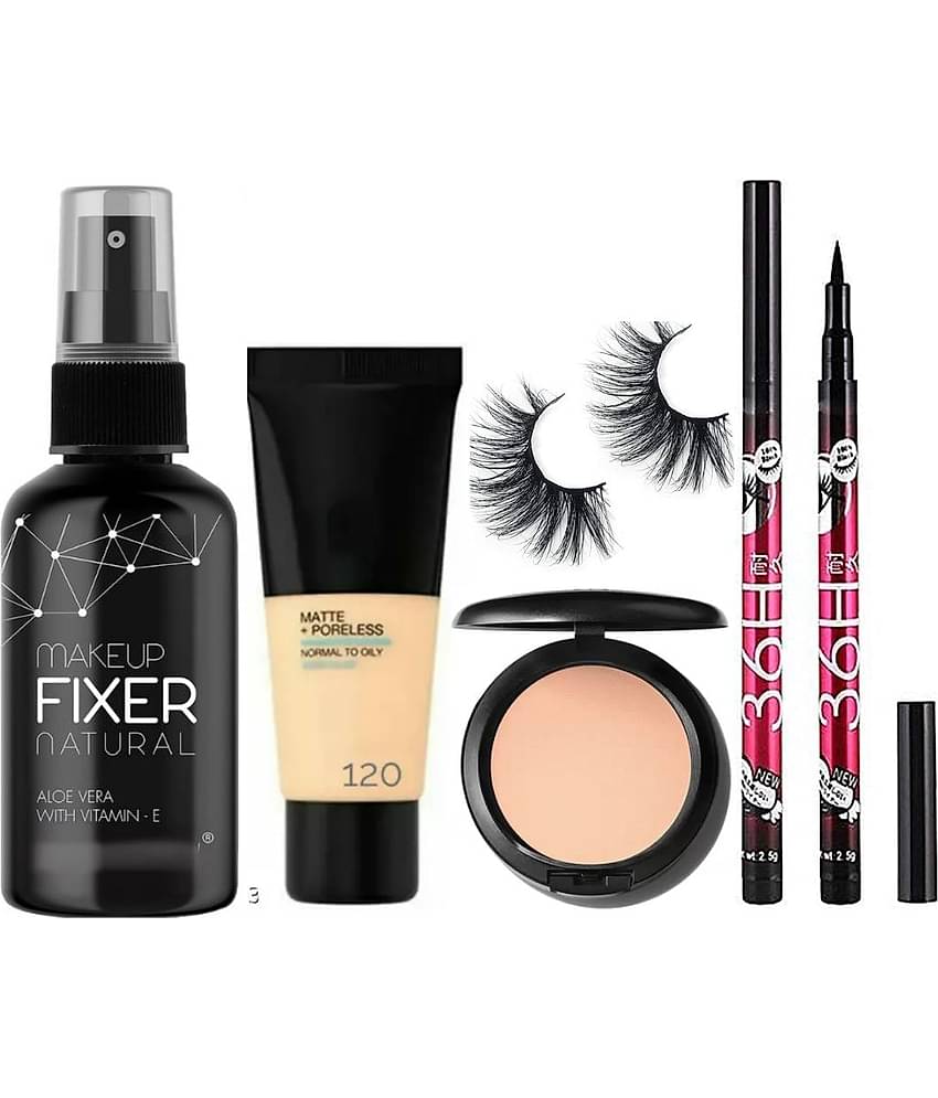 swenky makeup fixer foundation compact waterproof eyeliner & false eyelash (Pack of 6)