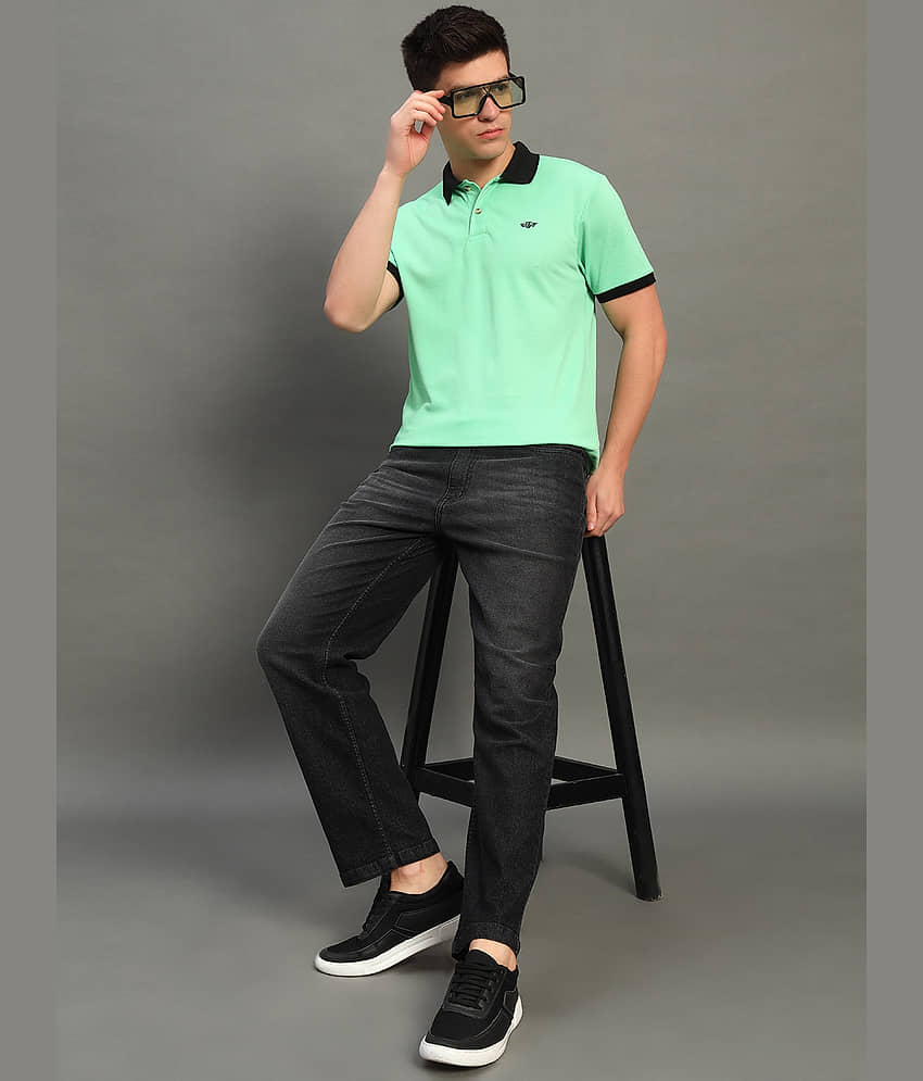 GET GOLF Pack of 1 Cotton Blend Regular Fit Solid Half Sleeves Men's Polo T Shirt ( Sea Green )