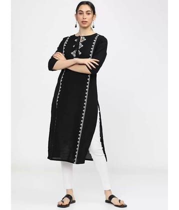 JFT JAIPUR FABTEX - Black Rayon Women's Straight Kurti ( Pack of 1 )