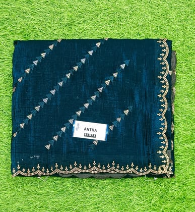 Designer Embroidered Bottle Green Saree with Golden Lace Border