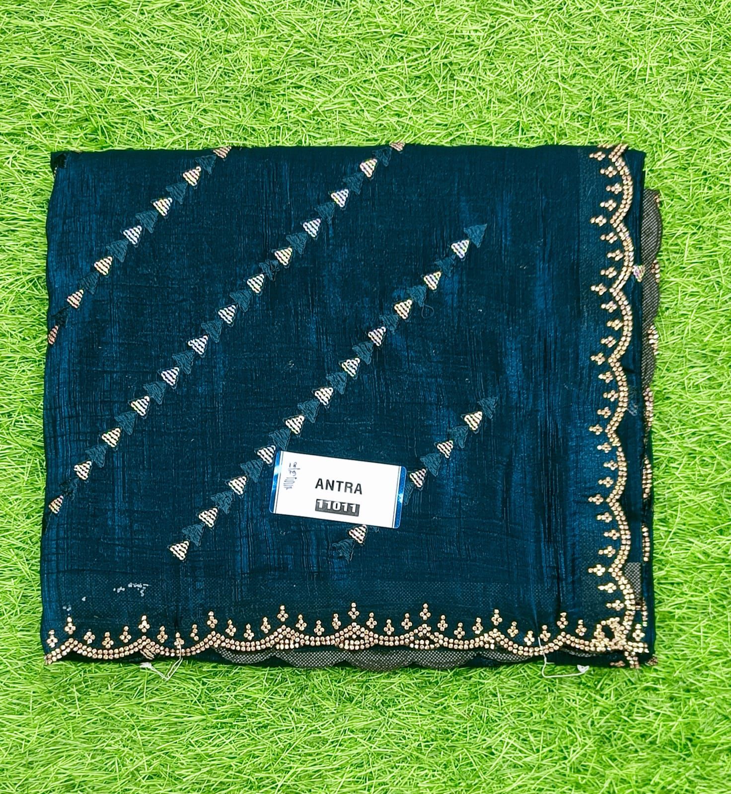 Designer Embroidered Bottle Green Saree with Golden Lace Border