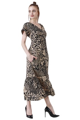 Leopard Abstract Printed Dress-L / Black