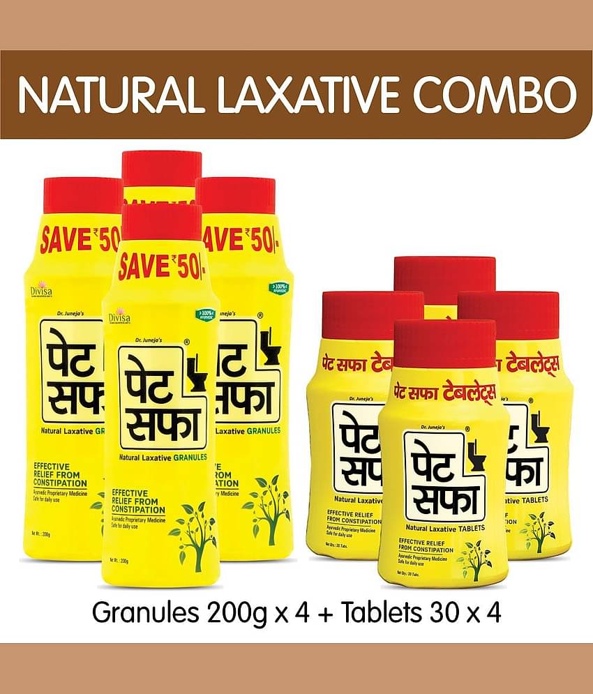 Pet Saffa Natural Laxative Granules 200Gm (Pack of 4) + 30 Tablets (Pack of 4) Combo Pack (Helpful In Constipation, Gas, Acidity, Kabz), Ayurvedic Medicine