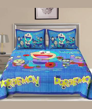 PETROSOLY Cotton 1 Double King Bedsheet with 2 Pillow Covers ( Blue )