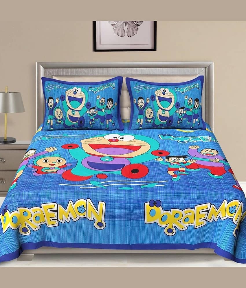 PETROSOLY Cotton 1 Double King Bedsheet with 2 Pillow Covers ( Blue )