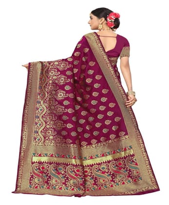 Women's Banarasi Silk Designer Weaving Saree with Unstitched Blouse (Purple, 5.50 Mtrs)