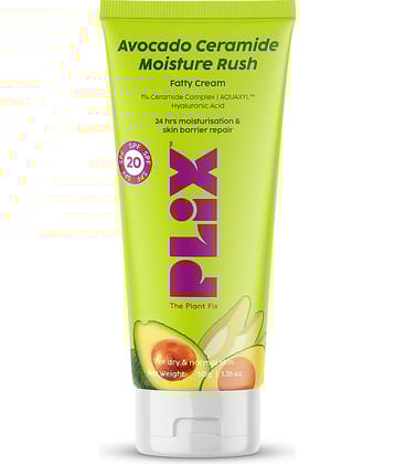 Plix Avocado Ceramide Moisture Rush Fatty Cream with SPF 20 for Deep Moisturization(50 g)