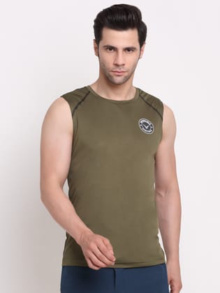 Invincible Men's Sleeveless Tee With Detail-Olive / M