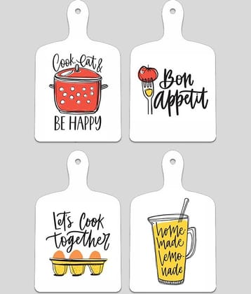 SAF Set of 4 Kitchen Quote MDF Paddle Wall Hanging Boards | Funny Cooking & Food-Themed Printed Signs for Café, Restaurant or Home Décor | Compact Size | Cook Eat Bon Appetit Wall Art