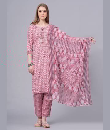 JC4U Cotton Printed Kurti With Pants Women's Stitched Salwar Suit - Pink ( Pack of 1 )