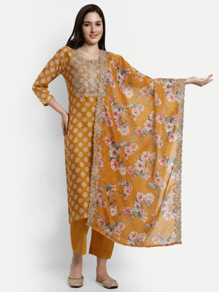 Polka Dots Kurti Set in Yellow with Dupatta-XS