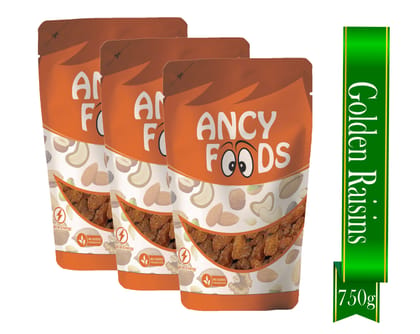 Ancy Munakka 750 Grams (250 Grams X 3) - Golden Raisins | Abjosh Munakka | Boost Immunity & Vitality | Sweet Fruity Taste and Soft Chewy Texture | Healthy Snack for Kids and Office Workers