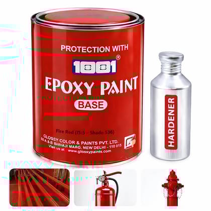 1001 Epoxy Paint Fire Red IS:5 Shade 536 | 2K Two Pack Epoxy Coating with Hardener | 3:1 Mix Ratio | High Gloss Corrosion Resistant Paint for Fire Equipment & Metal & Floor Surfaces - 1 Ltr.