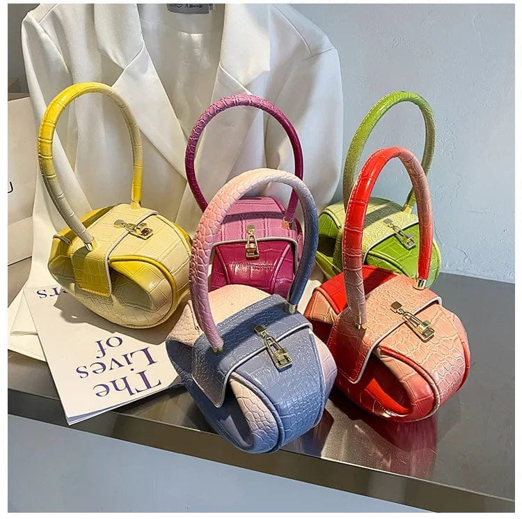 Summer New Korean Stone Pattern Apple Shape Handbags For Girls Fashion Contrast Color Tote Bags Women Clutch Handbags