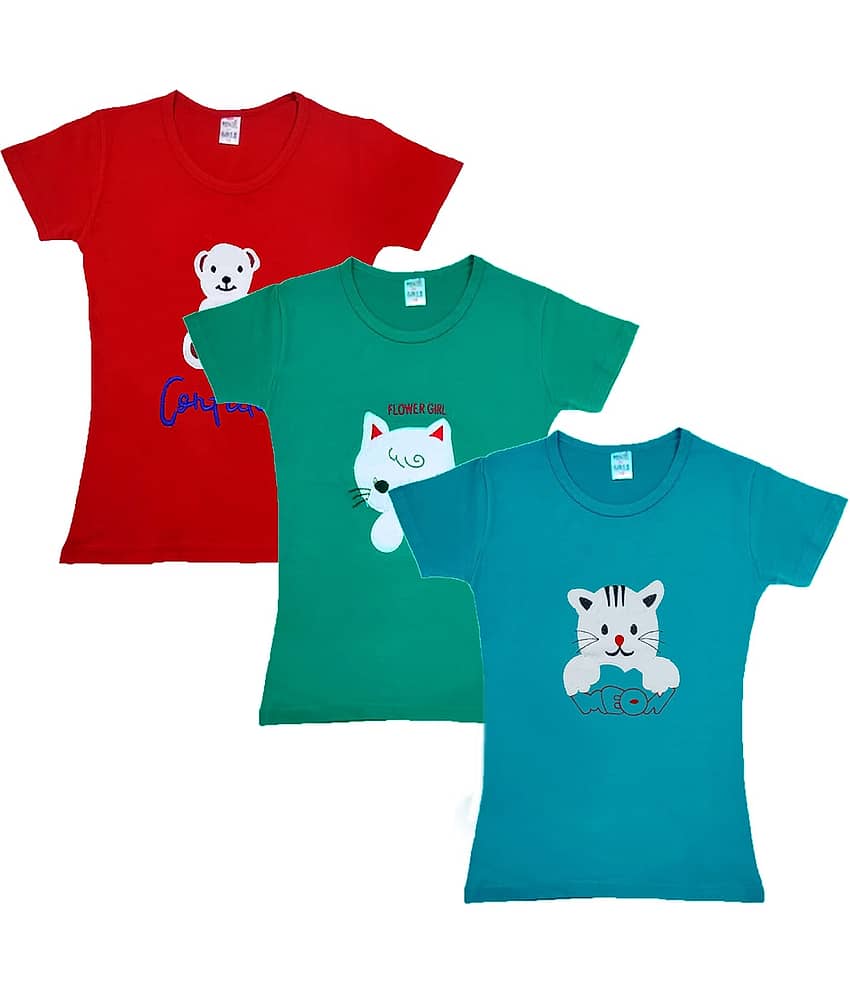 COOLTEES4U Pack of 3 Girls 100% Cotton Top ( Multicolor )