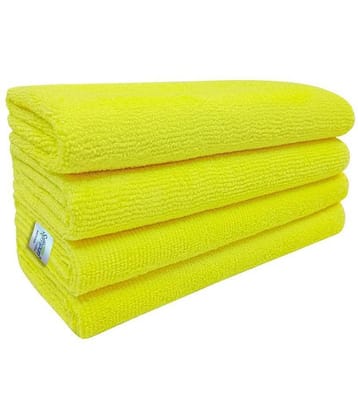 SOFTSPUN Microfiber Cloth - 4 pcs - 40x40 cms - 340 GSM Yellow - Thick Lint & Streak-Free Multipurpose Cloths - Automotive Microfibre Towels for Car Bike Cleaning Polishing Washing & Detailing