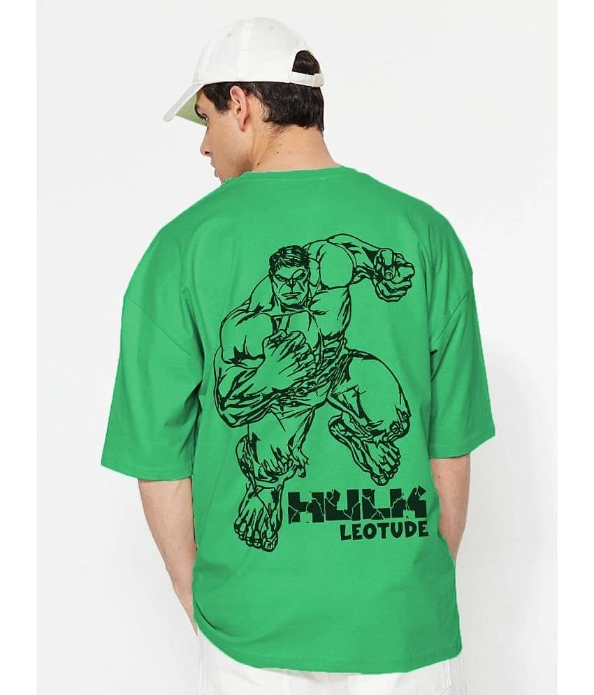 Leotude Cotton Blend Oversized Fit Printed Half Sleeves Men's T-Shirt - Green ( Pack of 1 )