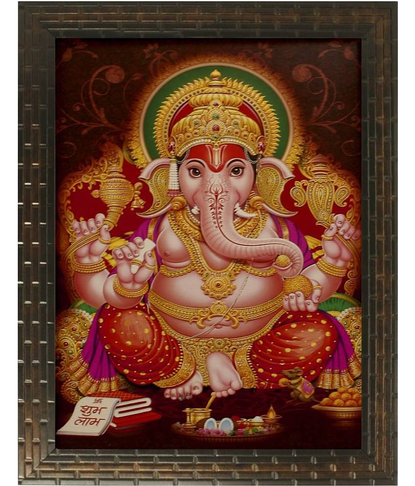 Indianara Ganesha Religious Synthetic Painting With Frame
