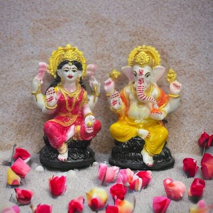 Lord Laxmi Ganesh Murti Idol Best for Office Home Puja  H 10.5 cm-Composite Marble
