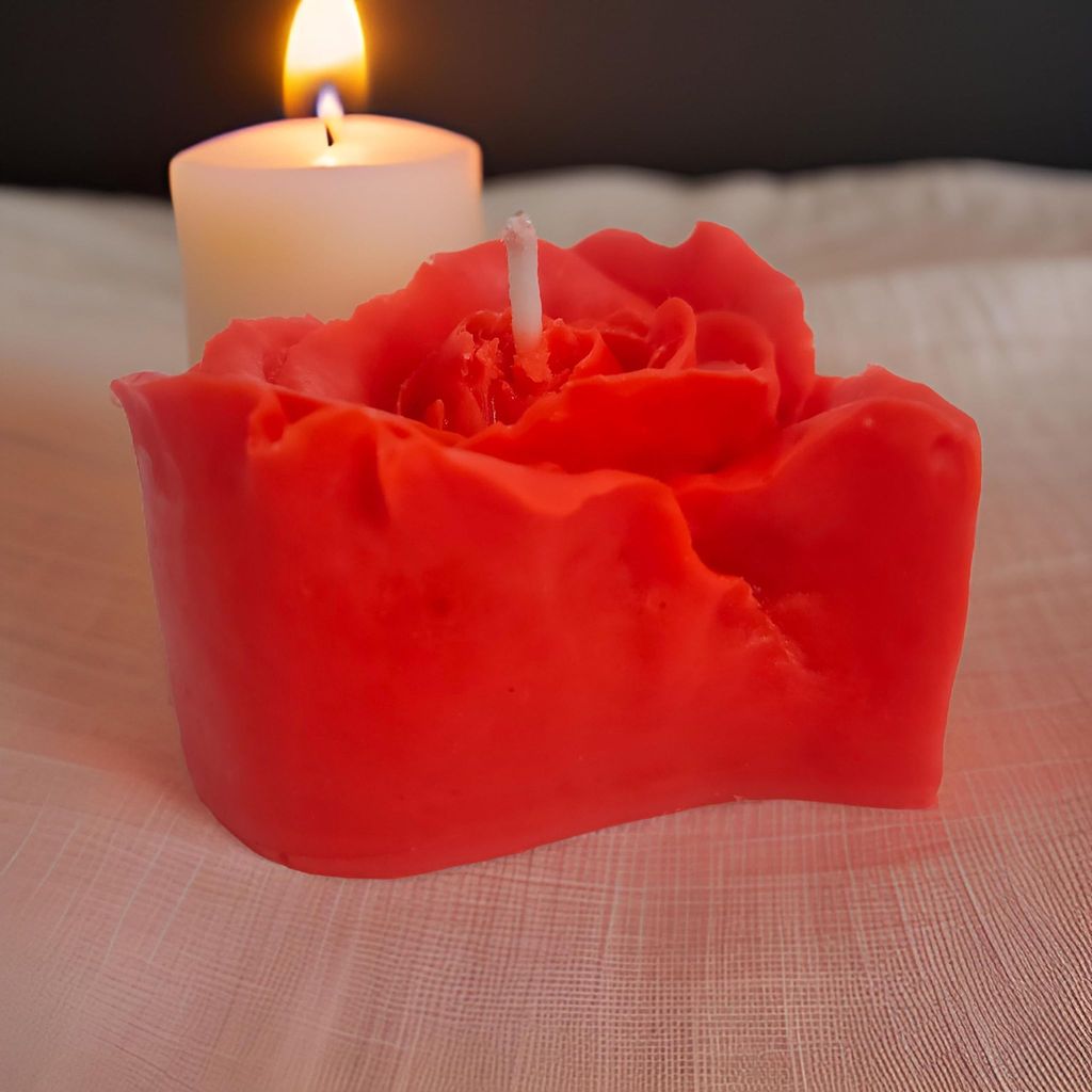 Heart Shape Rose Flower Shape for Home Decor | Romantic Fragrance | Smoke-Free Pillar | Romantic Night Candle (Pack of 1, Red)