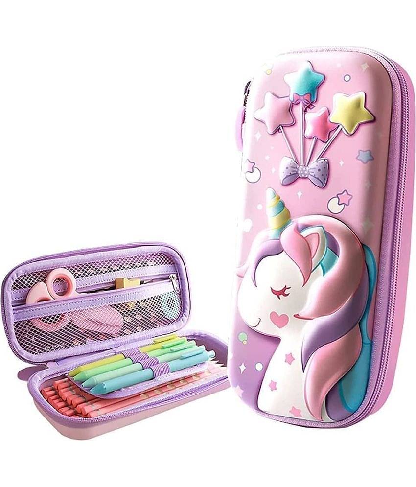 3D Unicorn Pencil Case, Cute Large Capacity Pen Box for Girls, 3D EVA Stationery Box Pink Pencil Pouch Organizer with Compartments Cosmetic Zip Pouch Bag School Supplies for Kids Students