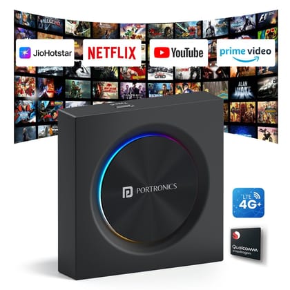 Portronics Tune Prime Stream YouTube, Netflix, JioHotstar on Car Screen, Converts Wired to Wireless, Qualcomm Octacore Snapdragon 662 Chipset, In-Built GPS, 4G SIM Slot, Android 14, 4GB RAM + 64GB ROM - Black