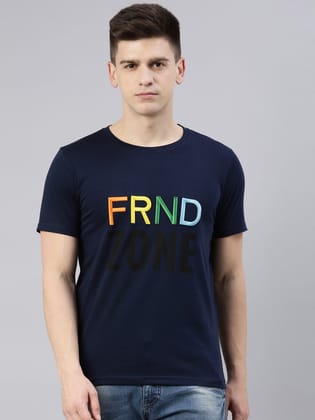 Navy Blue Printed Crew Neck Tshirt-M