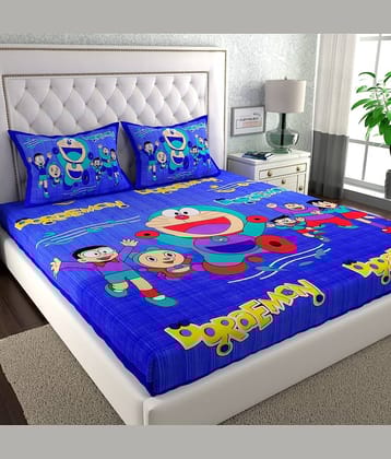 ABHACLOTHO Cotton 1 Double Bedsheet with 2 Pillow Covers ( Blue )