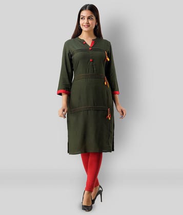 Frionkandy - Green Rayon Womens Straight Kurti ( Pack of 1 ) - XXL
