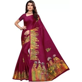 SVB Sarees Womens Wine Colour Khadi Silk Saree With Blouse