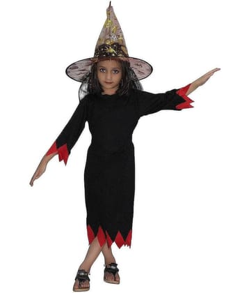 Kaku Fancy Dresses Witch Costume with Cap/California Cosplay Halloween Costume -Black, 10-12 Years, For Girls