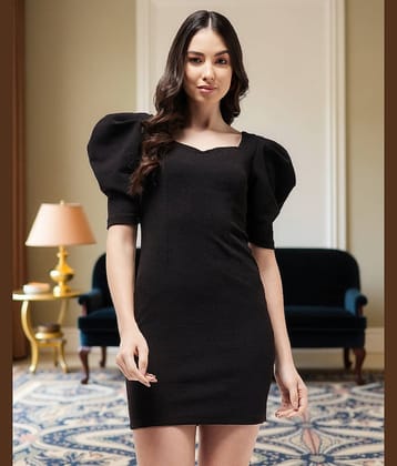 Zima Leto Women Polyester Solid Bodycon Dress ( Black )