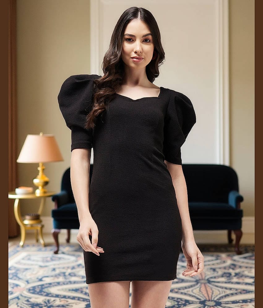 Zima Leto Women Polyester Solid Bodycon Dress ( Black )