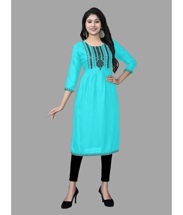 HAYA - Turquoise Rayon Women's Straight Kurti ( Pack of 1 )