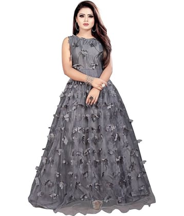 Aika Women Net Applique Ethnic Dress ( Black )