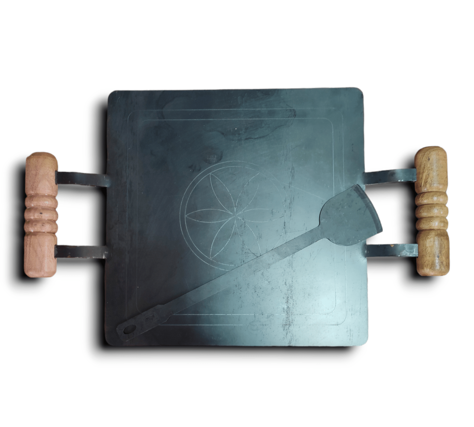 NAAYAGI - DOUBLE WOODEN HANDLE - SQUARE TAWA - 12 INCH * 12 INCH, for dosa, roti, IRON TAWA, ROTI TAWA, DOSA TAWA