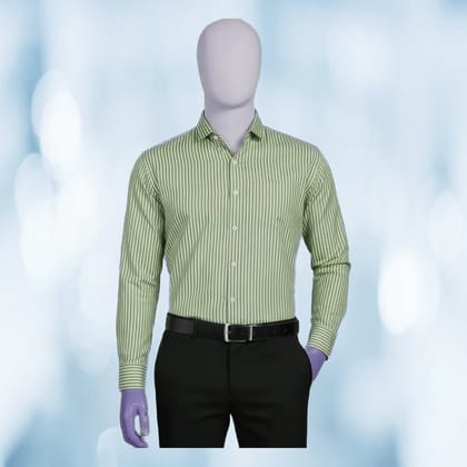 Men's Green Striped Cotton Casual Shirt | Breathable Fabric | Everyday Wear