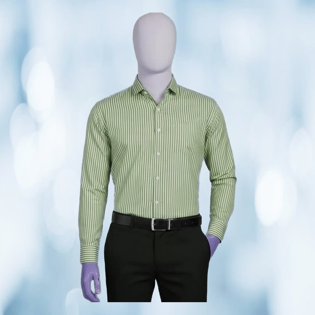 Men's Green Striped Cotton Casual Shirt | Breathable Fabric | Everyday Wear