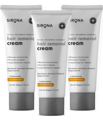 Sirona Hair Removal Cream for Women, Dry and Sensitive Skin - 50 gm (Pack of 3) | with Aloe Vera, Vitamin E & Shea Butter