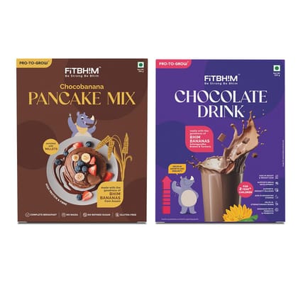 ProToGrow Fitbhim chocobanana Combo: Pancake Mix & Chocolate Drink for Growth & Energy - 250g & 300g