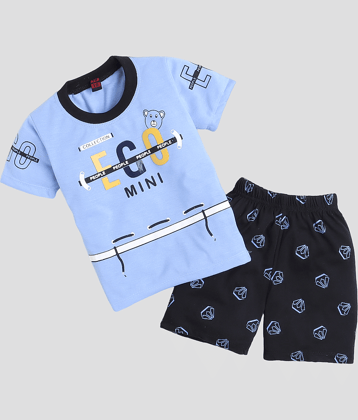 Fourfolds Pack of 1 Baby Boys Cotton T-Shirt & Shorts ( Blue )