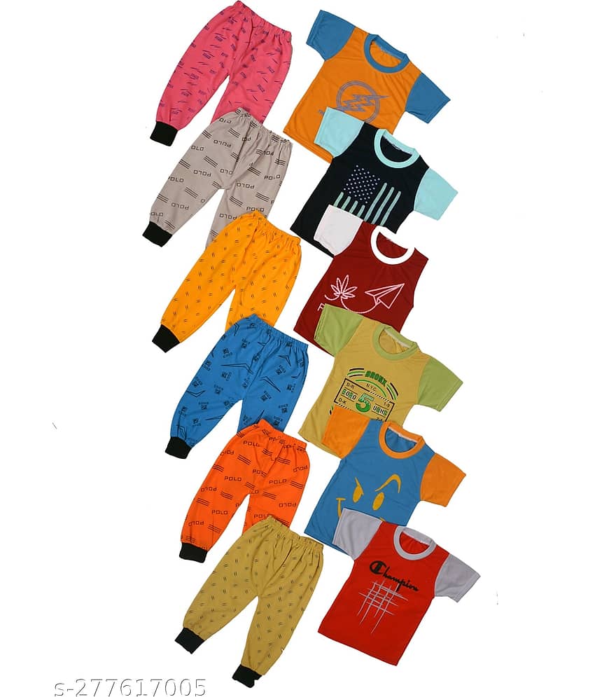 DIAMOND EXPORTER Pack of 6 Baby Boys Cotton Blend T-Shirt & Pants Set ( Multicolor )