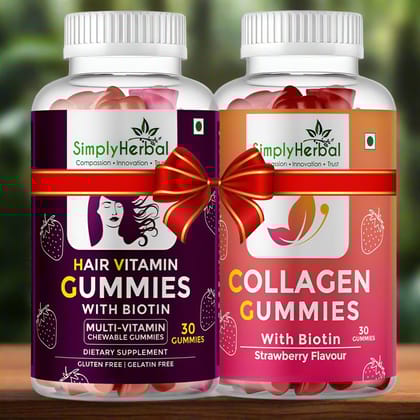 SimplyHerbal Vitamin Gummies Hair, Skin & Nail Health Combo Pack ( Collagen + Biotin )