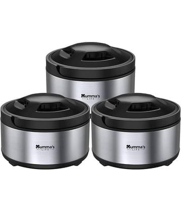 Mumma's Life Casse-Role Silver Steel Thermoware Casserole ( Set of 3 , 1500,2500,3500 mL )