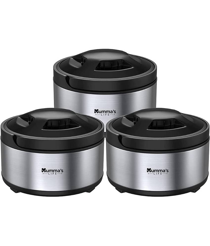 Mumma's Life Casse-Role Silver Steel Thermoware Casserole ( Set of 3 , 1500,2500,3500 mL )