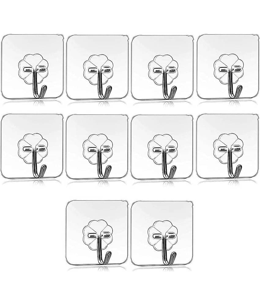 BLUE HOME AND KITCHEN Transparent Self Adhesive Wall Hooks (Pack Of 10)