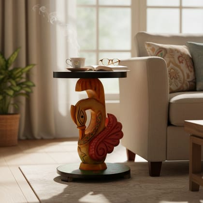 Wooden Dastkari Table, Handicraft Duck Table, Central Coffee Table, Nightstand Table, Painted Furniture Table, Home Decors Table