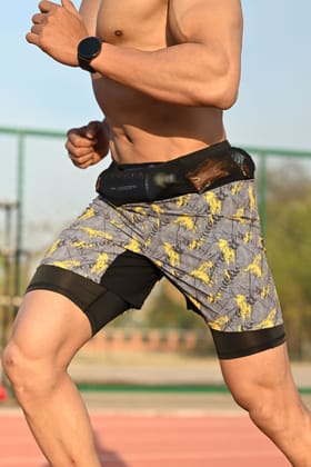 Long Distance Running Shorts - 7 Pockets, 3 Layered - Grey-M
