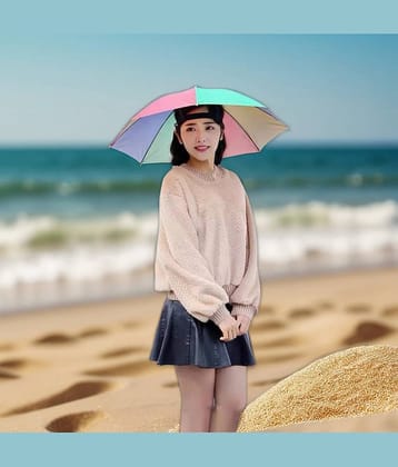 Infispace 1 Fold Manual Hat Headwear Umbrella ( Multi , Rainbow Design )