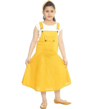 JCT DRESSES Cotton Blend For Girls ( Pack of 1 , Yellow & White )